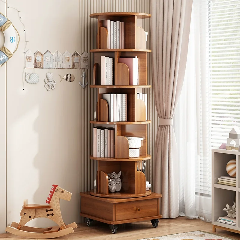 

Rotating Bookshelf 360 Floor-to-ceiling Living Room Storage Shelf Home with Wheels Mobile Student Picture Book Shelf Bookcase