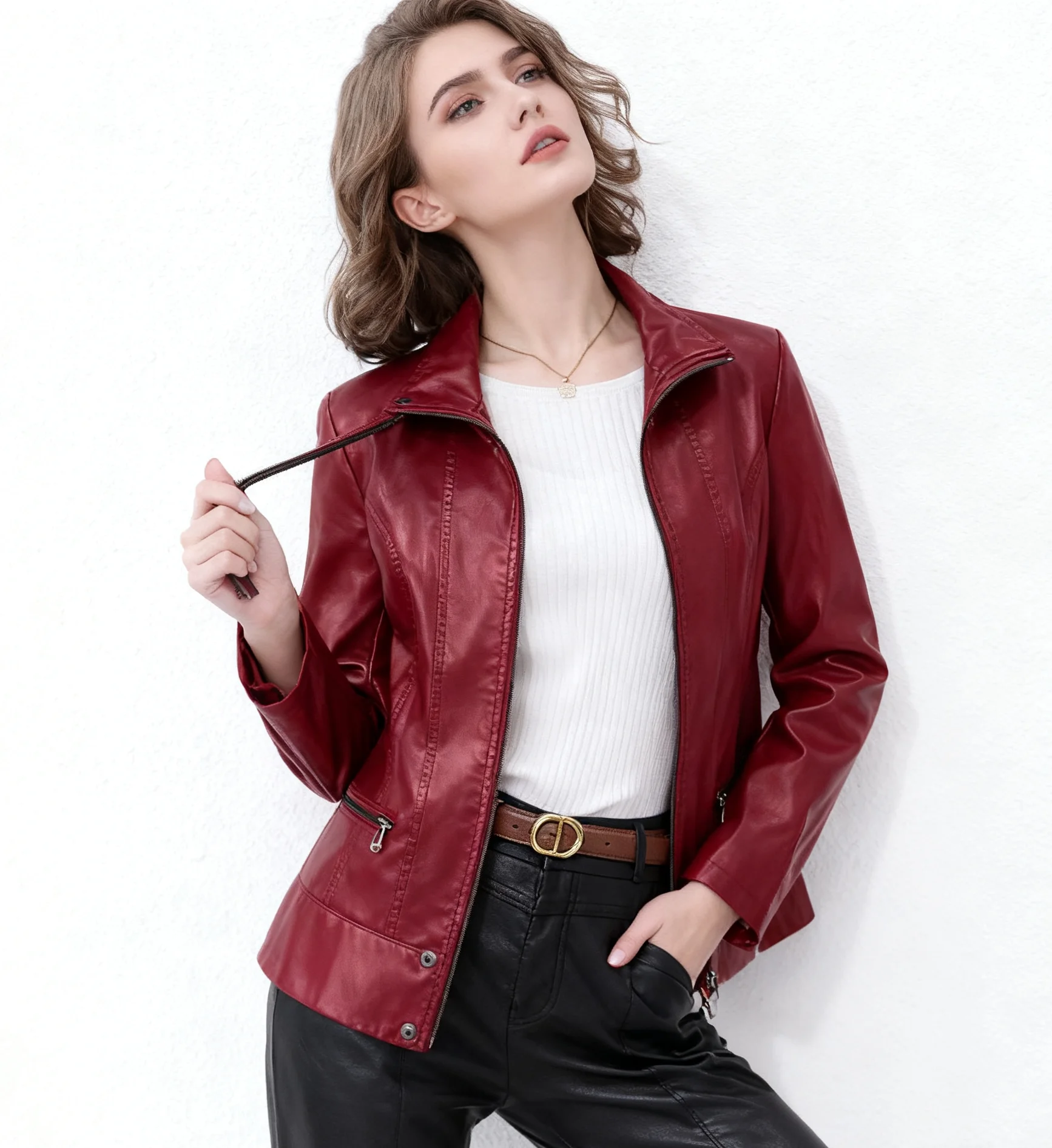 

Biker Jackets Womens Jacket For Ladies Polyester Feather Double-Sided Long-Sleeved Clubwear Subcultures Modern Moisture-Wicking