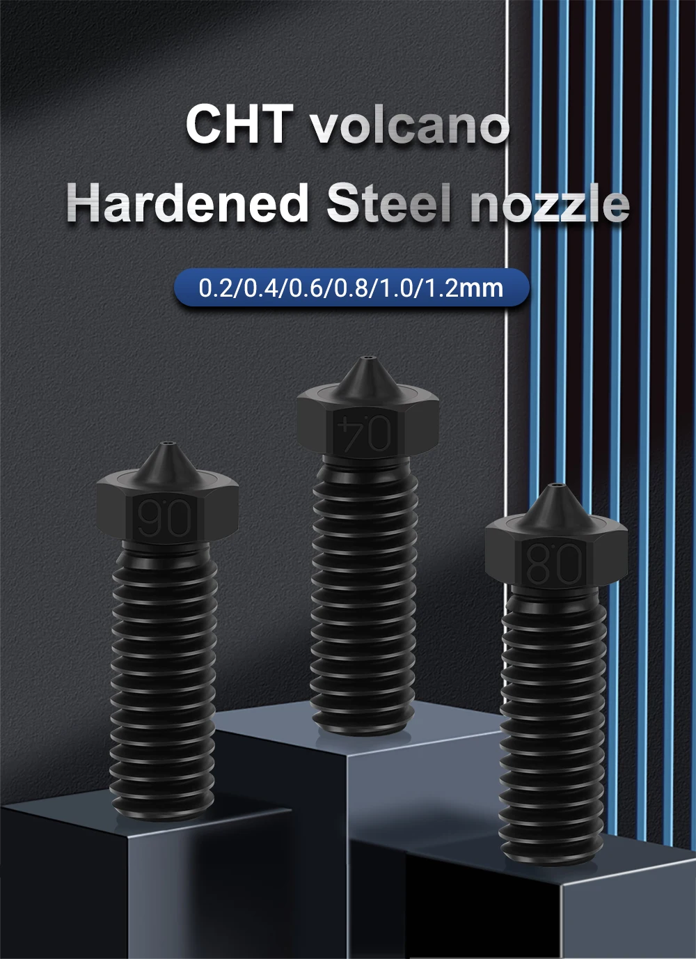E3D Volcano Düse Hartstahl Messing PTFE plattiert 3D-Druck für Vyper Artillery Sidewinder X1&X2 Genius Pro Hotend – Detail 1