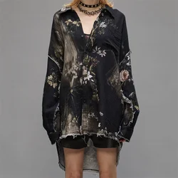 Women's shirt 2024 Autumn New korean fashion Printed Couple's Loose Long Sleeve Top High quality pure cotton Women's blouse y2k