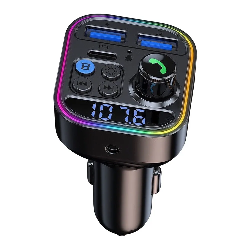 For Car Wireless Transmitter for Audio Playback and Hands-Free Calling with Colored Backlight and Anti-Slip Mounting Stability