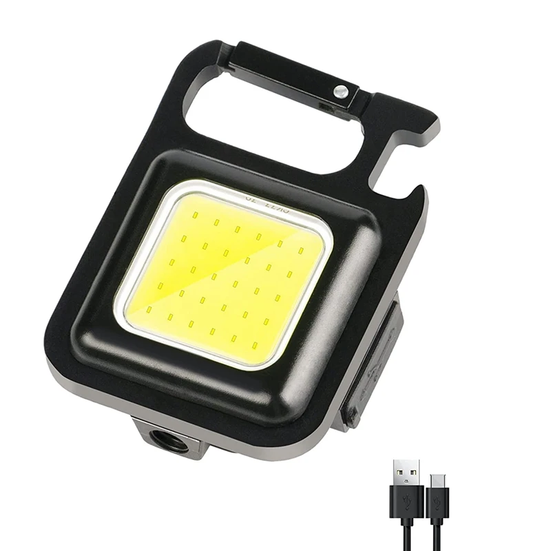 Linterna COB recargable, llavero brillante de 500 lúmenes, minilinterna de 3 modos de luz con abrebotellas para pesca y Camping