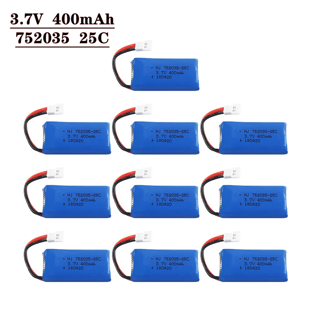 

2-10 шт./упаковка, литий-полимерные аккумуляторы 3,7 в 400 мАч для квадрокоптеров X4 H107 H31 KY101 E33C E33 U816A V252 H6C 35C