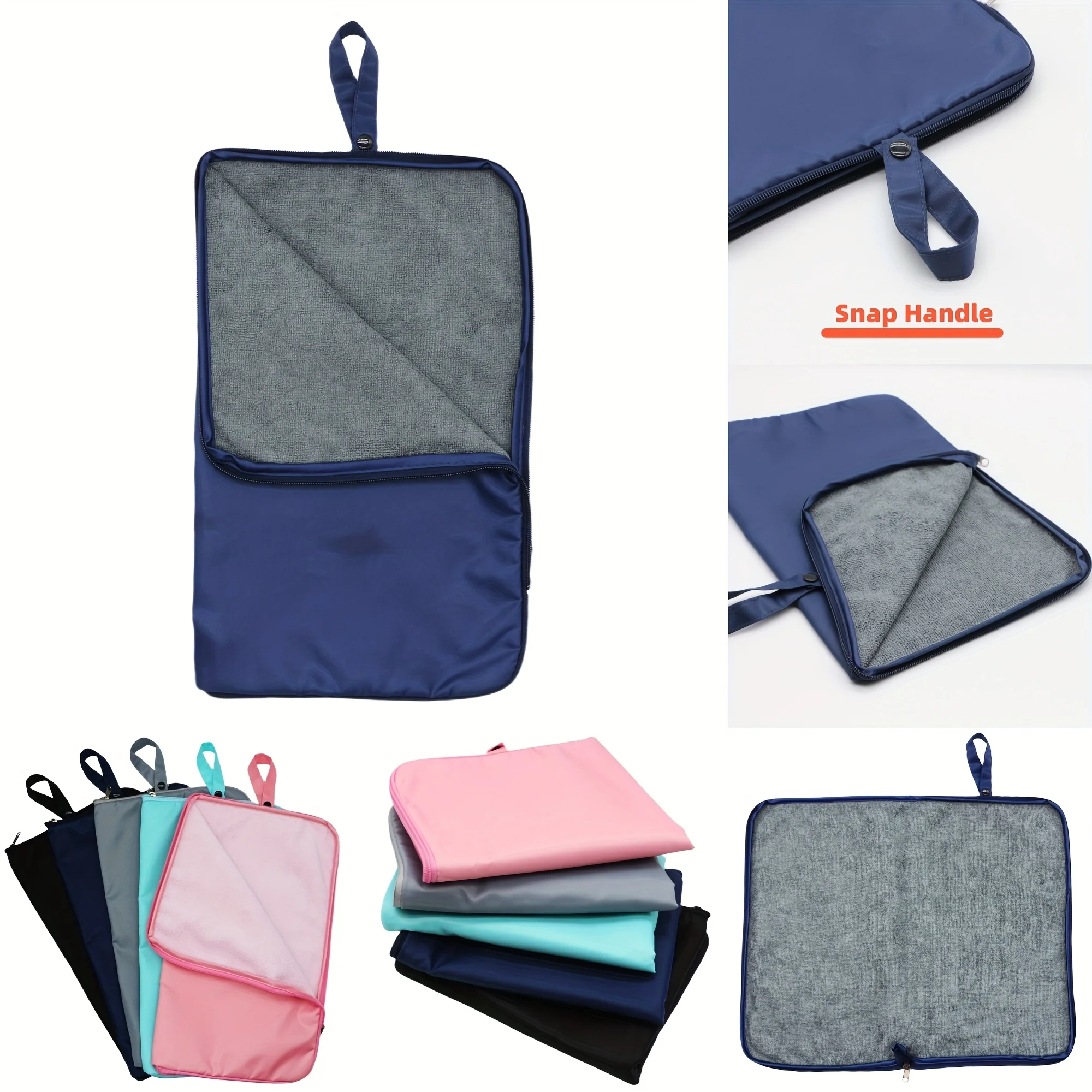 2-in-1 Foldable Microfiber Drying Foot Mat Pool Beach Towel Mat with Zipper Storage Pocket Floor Pad for Travel Camping Gym