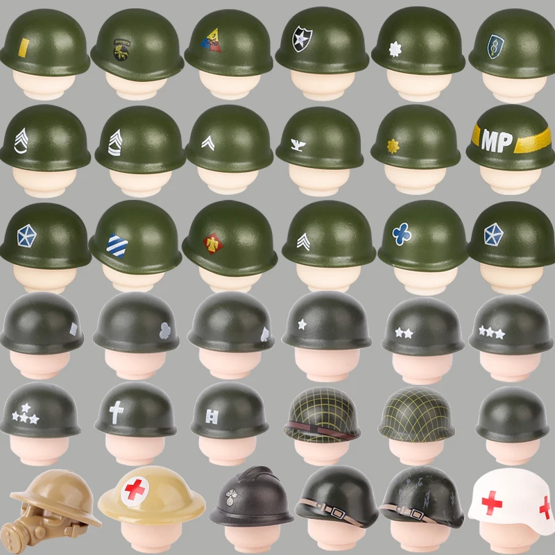 WW2 Military Hat Weapon Building Blocks US Army Soldier Figures Helmet Headwear Cap Officer War Infantry Accessories Bricks Toys