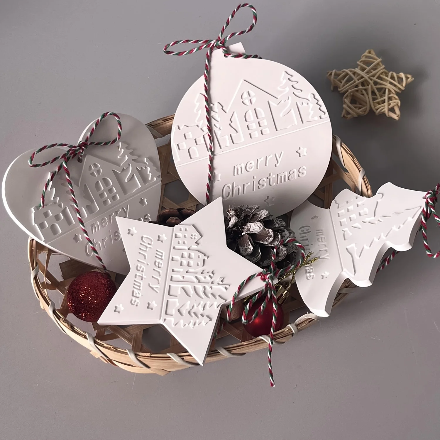 Weihnachten Herz Runde Baum Sternförmige Hängende Ornament Silikon Form DIY Zement Gips Ton Handwerk für Wohnkultur Geschenk,