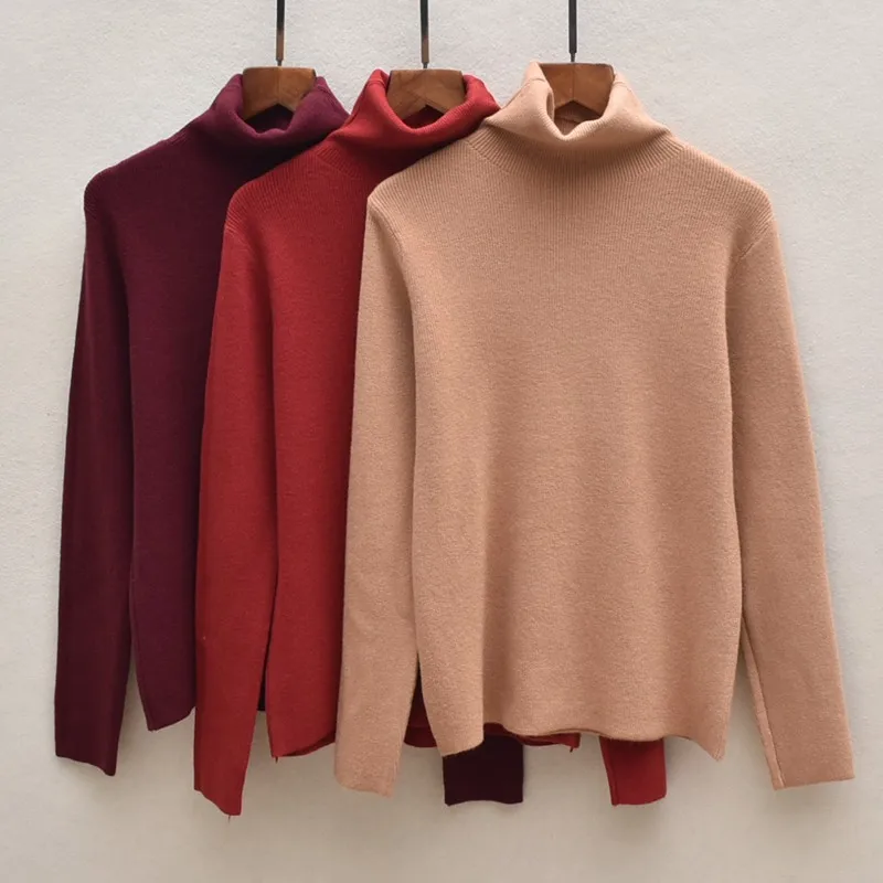

Autumn Winter Women's Long Sve High Ne Knitted Sweater Casual Tight Fit Thiened Base Layer Versatile Top