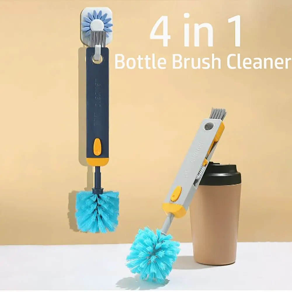4-in-1 Cup Cleaning Brush Stretchable Handle U Shape Silicon Brush Water Bottles Cleaner Multi-functional