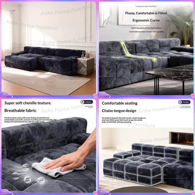 New Nordic Style Fabric 3 Seat Combination Sofa Set with High Density Sponge Full Square Seat Cushion Compression Design for