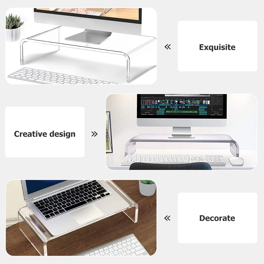 

Clear Acrylic Monitor Stand Transparent Computer Laptop Riser Compact Desktop Storage Organizer Pc Gaming Accessories