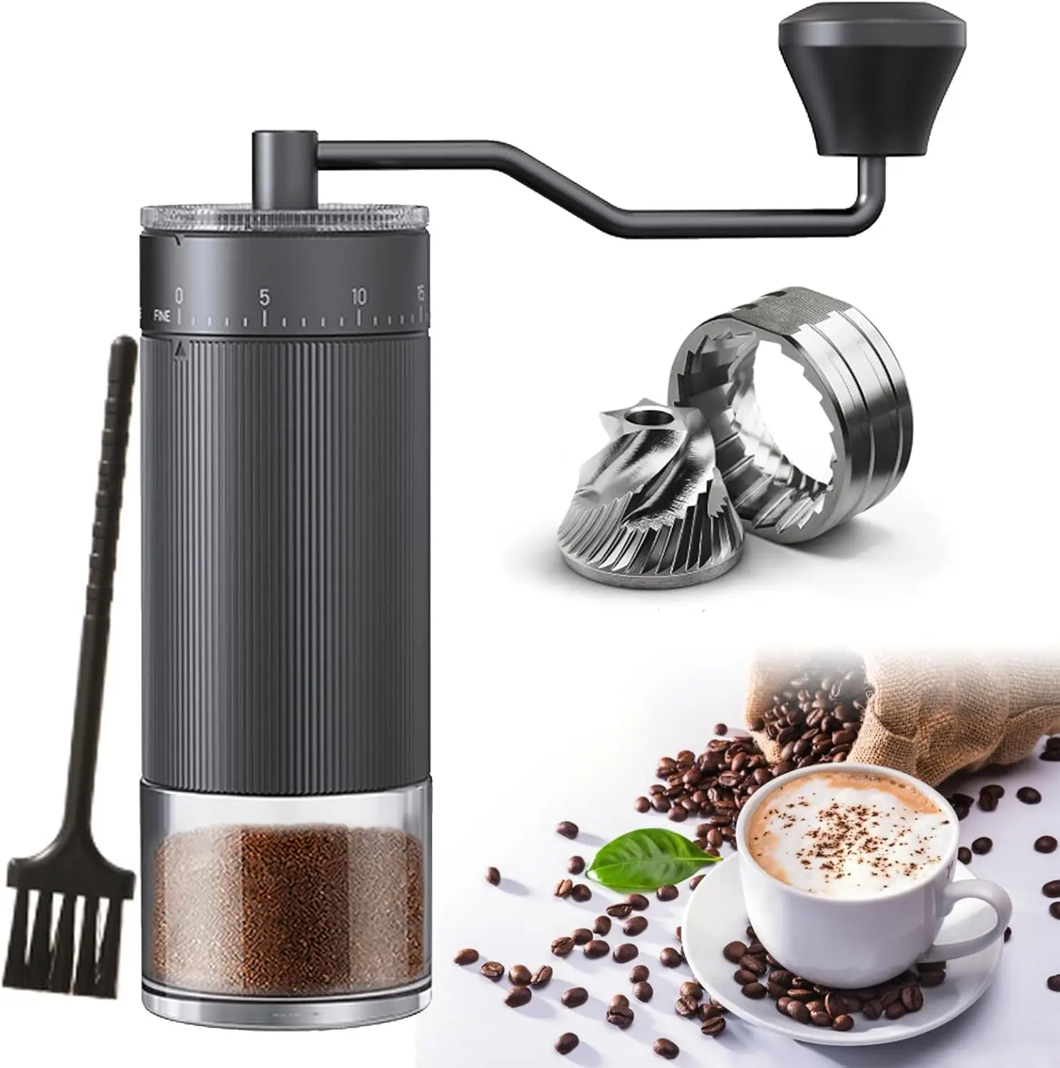 

Portable Manual Coffee Grinder with Stainless Steel Burr, 40 Settings, 30g Capacity for Travel Home Office