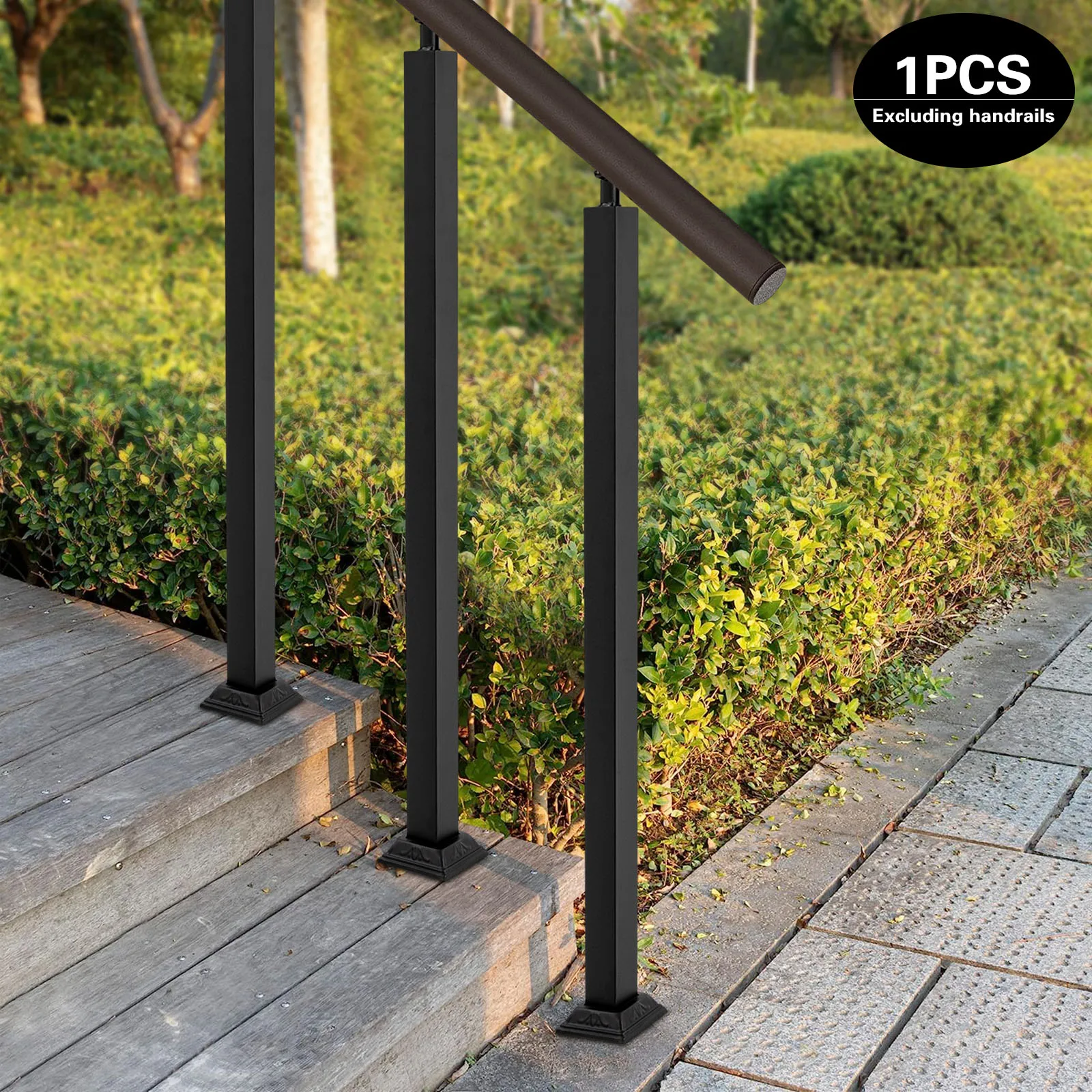 Stair Balusters Post, Black Square Metal Railing Spindles with Flat & Adjustable 270° Angle Bracket for Deck, Steps, Garden