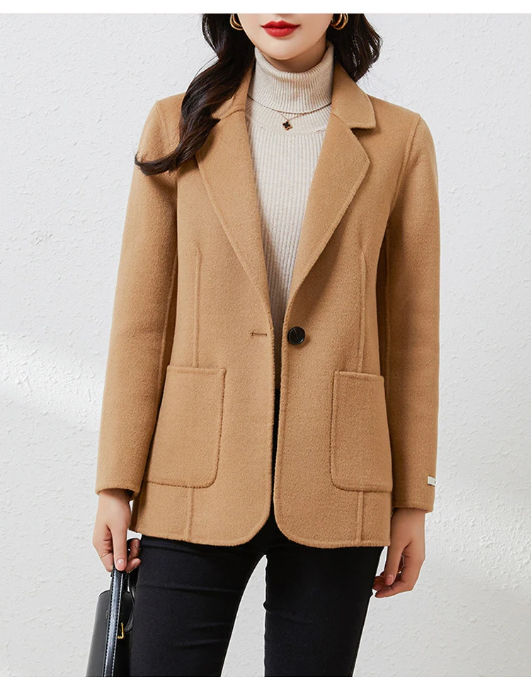 Women's Suit Collar Double-sided Cashmere Wool Coat 2024 Fall Winter Chic Ladies Single Button Loose 100% Woolen Blazer Jackets