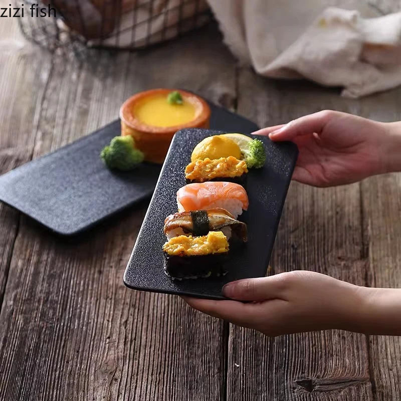 

Black Western Style Steak Plate Ceramics Dining Plate Fruit Dish Dessert Bowl Sushi Plates Dim Sum Dish Pastry Plates Snack Bowl