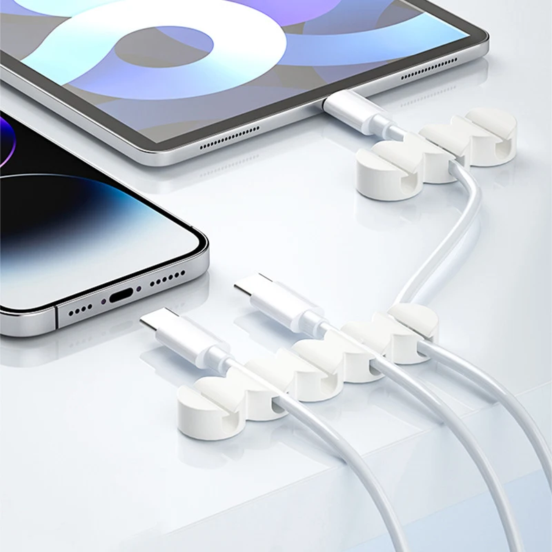 2Pcs Creative Punch-free Desktop Cable Manager Self-adhesive Data Cable Network Cable Computer Mouse Headphone Cable Winder