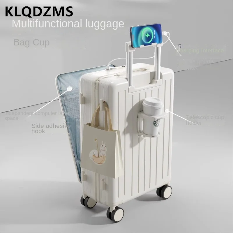 KLQDZMS-Valise d'embarquement pour ordinateur portable, valise à roulettes, chargement USB, ouverture avant, 20 ", 24", 26 ", ABS, PC