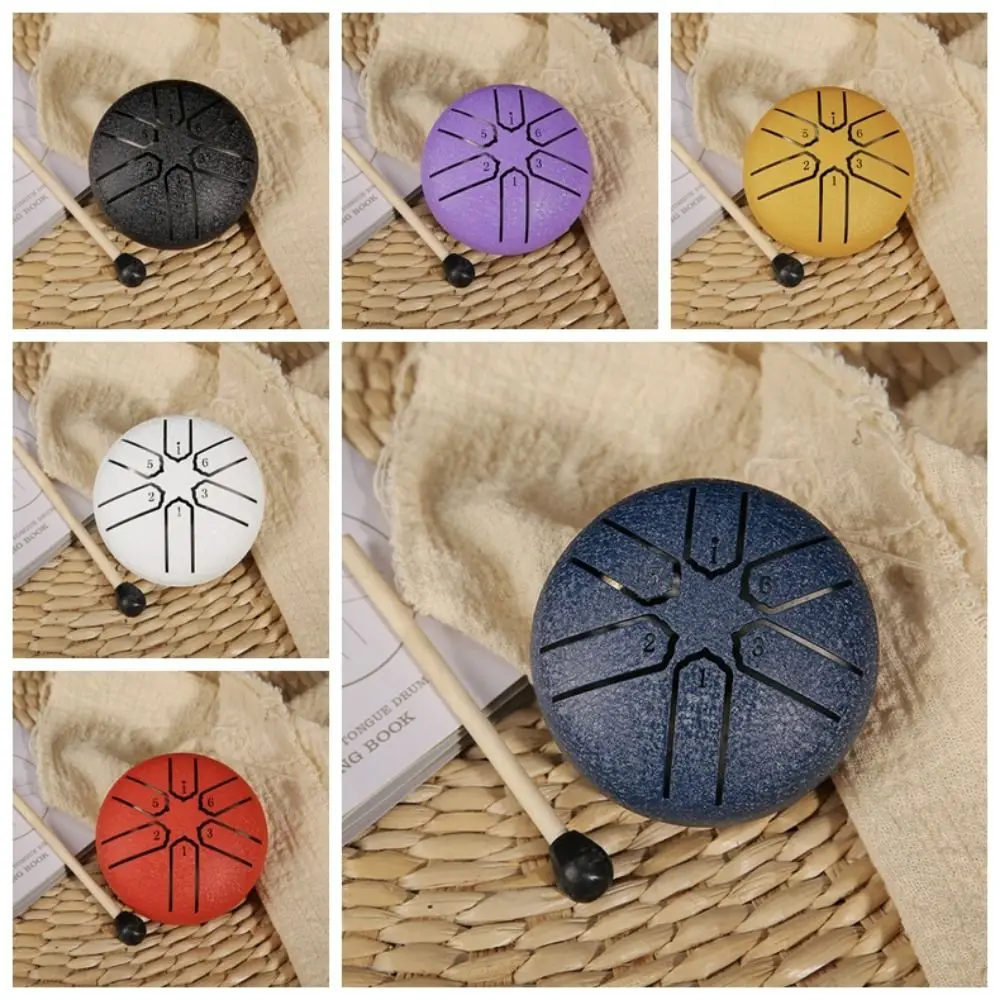 Yoga 3 Inch Mini Steel Tongue Drum 6-Tone with Drumsticks Meditation Drum C Tuning Carrying Bag Hollow Drum Beginner