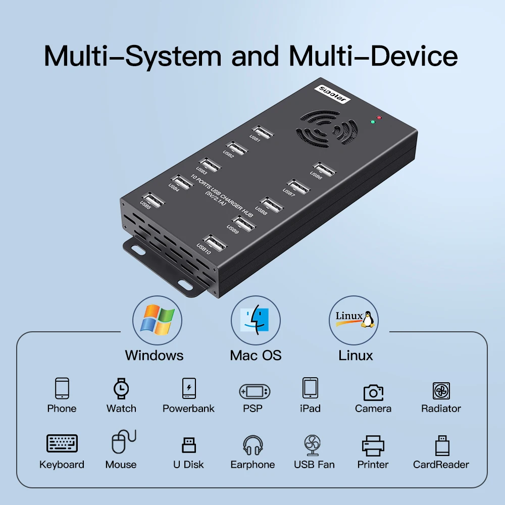 Sipolar A-400 multi ports 10 port usb 2.0 Bitcoin miner hub for Phone Ipad Tablets Laptops data and charging click farm