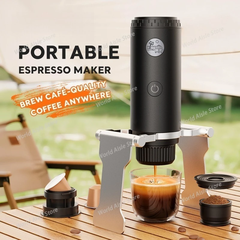 Portable Electric Espresso Machine Travel Coffee Maker for Camping Car Self-Heating with Ground Coffee 2 in1