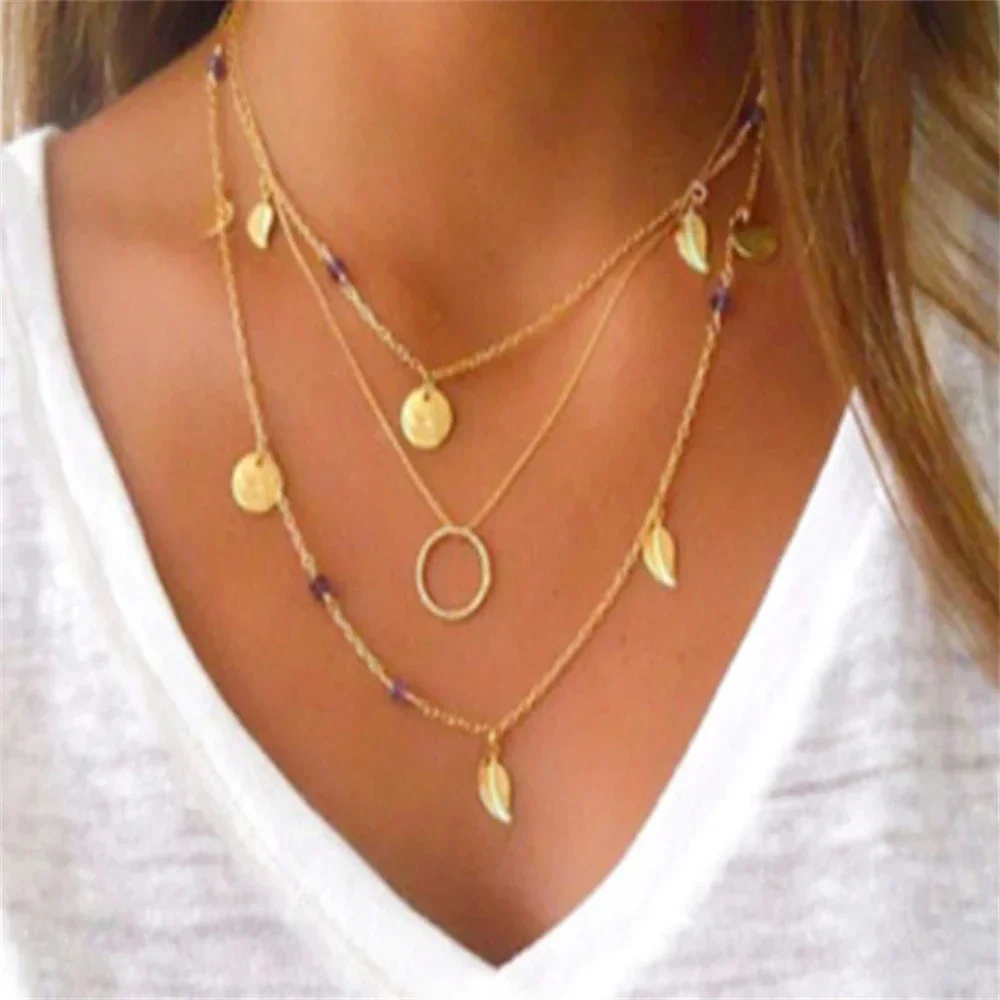 SUMENG 2025 مجوهرات متعددة الطبقات يترك قلادة فضية اللون موضة بيان هدية لها اكسسوارات عصرية للسيدات