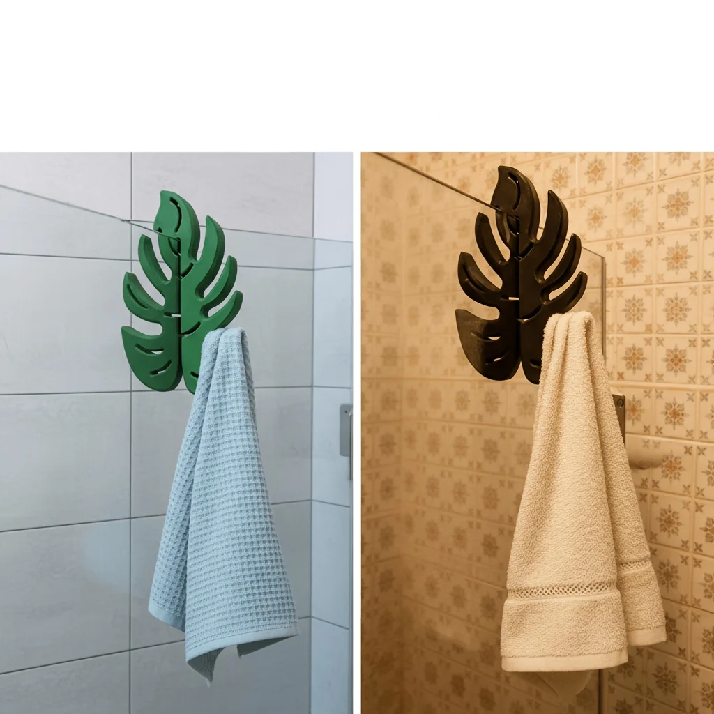 2-Pack of Randomly Colored Plant-Shaped Bathroom Hooks, No Drilling Required, Glue-Free Clip-On Towel Rack Suitable for Glass Doors, Bathtub Partitions, Bathroom Storage Racks, Multi-Functional Hooks