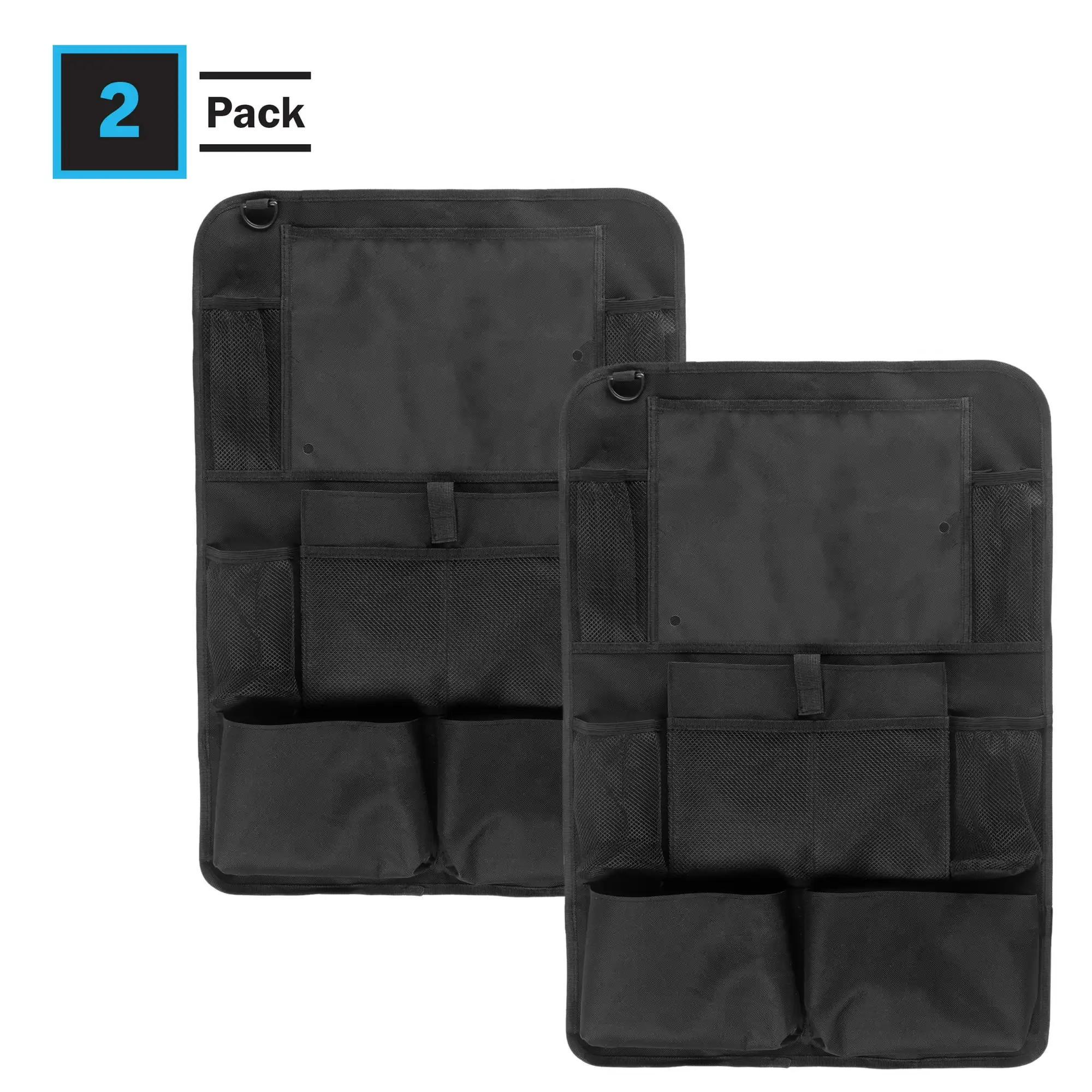 Confezione da 2 organizer per auto: supporto per tablet sul sedile posteriore con tasche, nero