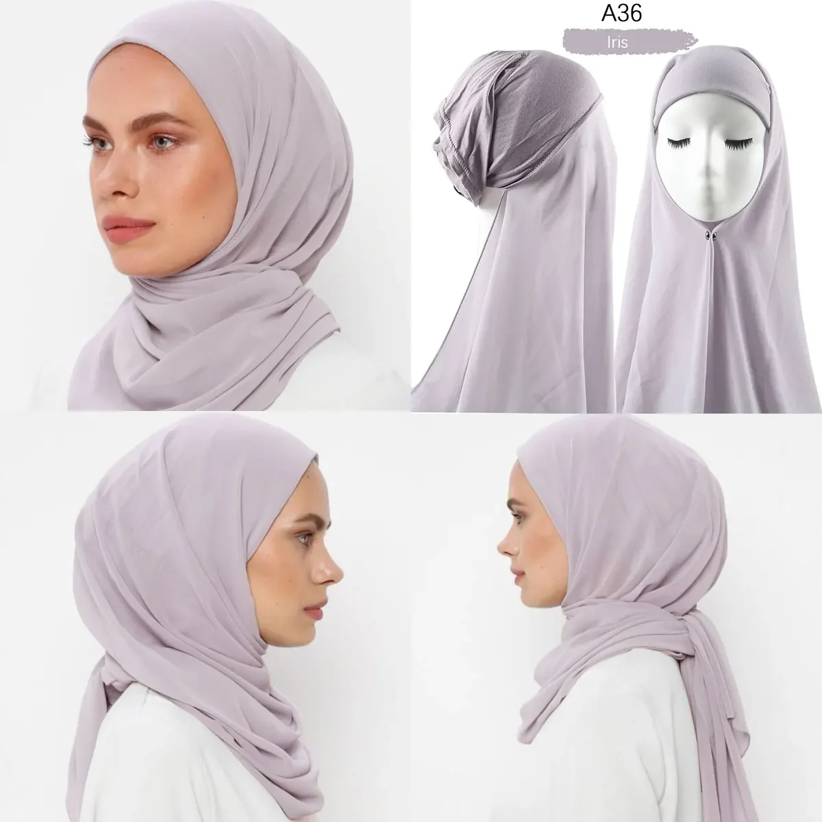 Sofortiger Chiffon-Hijab-Schal mit innerem Jersey-Unterschal, Islamschals mit Kappen, Stretch-Hijabs, Kopftuch, Turbante