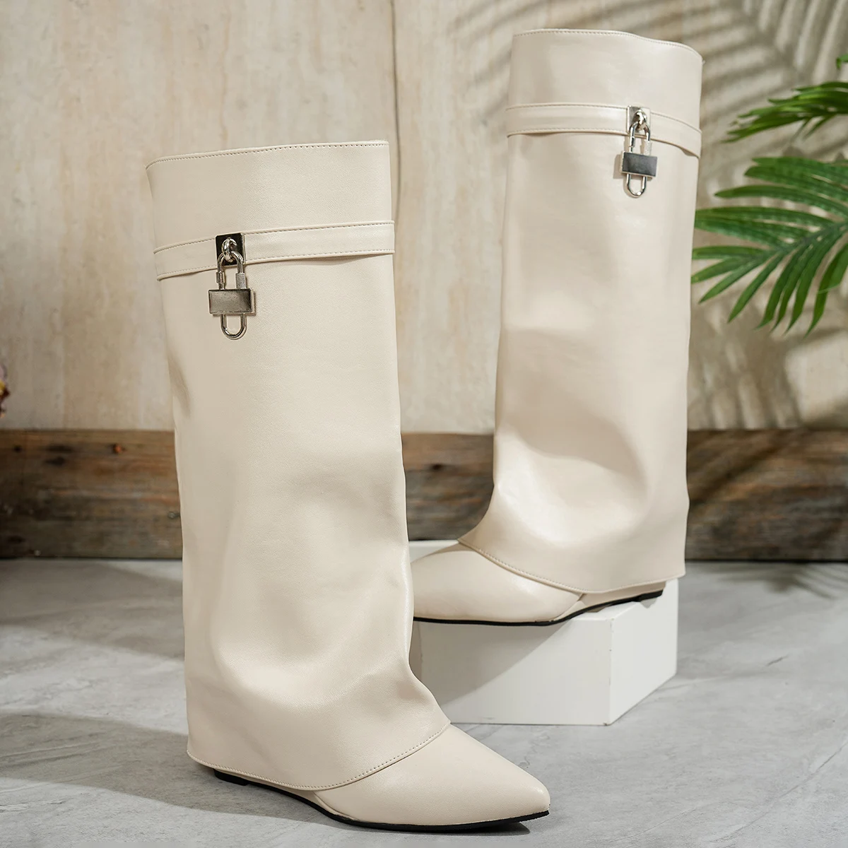Luxuriöse Designer-Overknee-Stiefel mit Keilabsatz für Damen, Neuheit 2027, sexy, lässig, für Partykleider, warme Gothic-Overknee-Stiefel für Damen – Detail 7