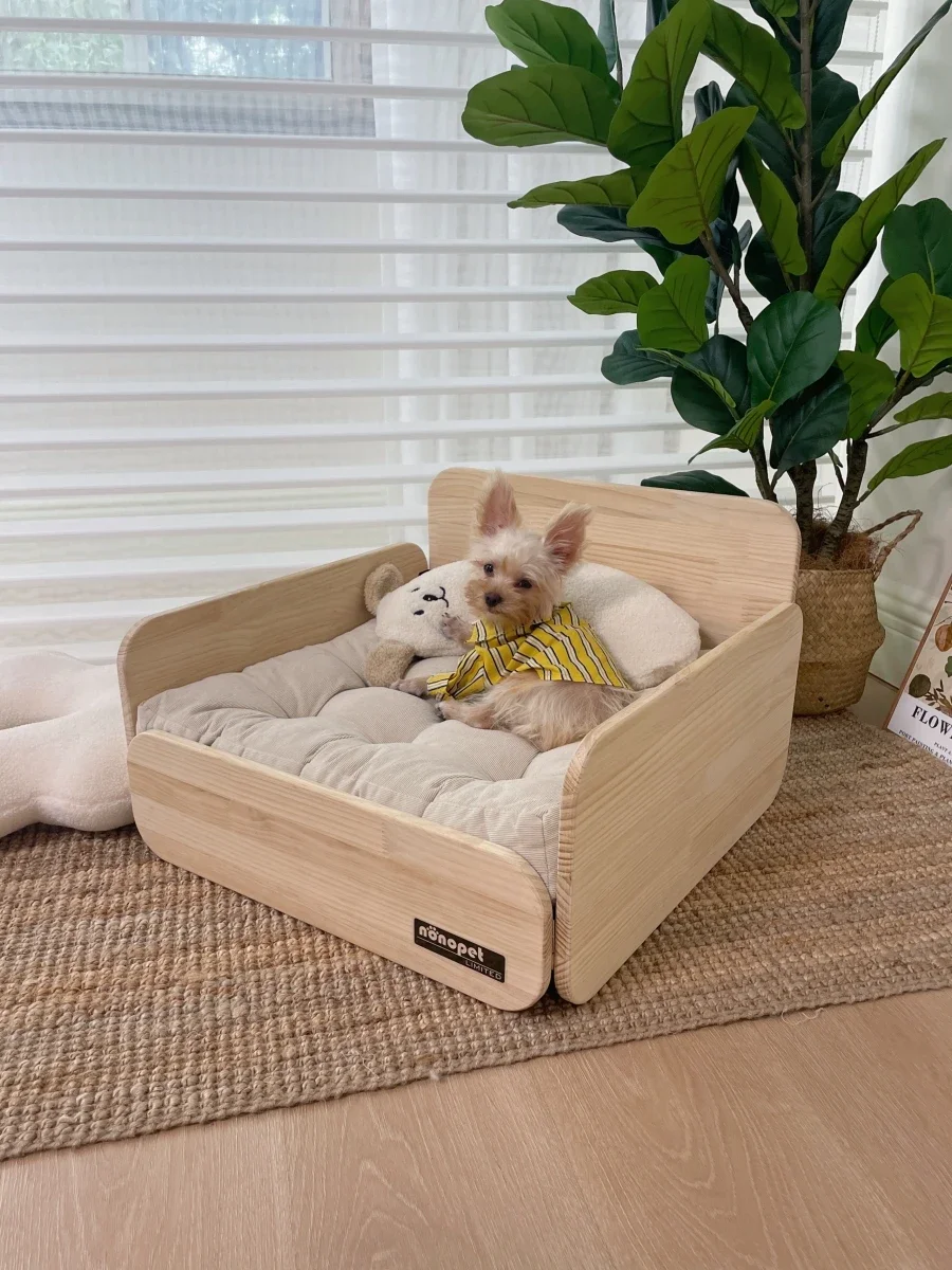 

Wooden Cat Dog Small Bed Sofa Nest Mat Small Dog Teddy Than Bear Off The Ground Four-season Universal Log Wind Wooden Bed