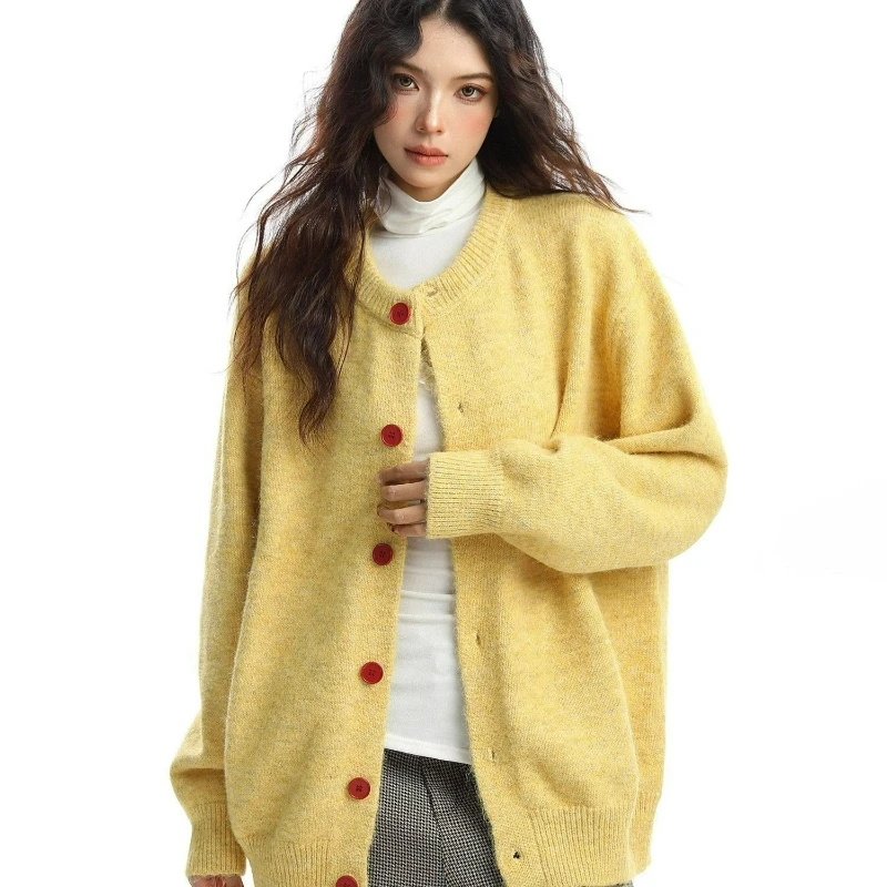 

Korean-style Solid Color Single-breasted Cardigan for Women 2026 Autumn New Fashionable Elegant Lady Loose Knitted Sweater Coat
