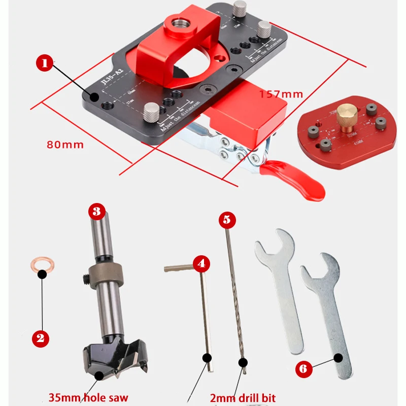 Drilling Guide Locator Set Woodworking 35mm Hinge Jig Kit with Fixture for Alloy Plastic Hole Opener Tools Puncher Template