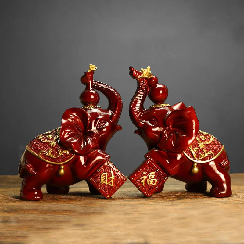one pair Feng Shui Good Fortune Red Prosperity Elephant with Treasure Vase Luck Enhancement