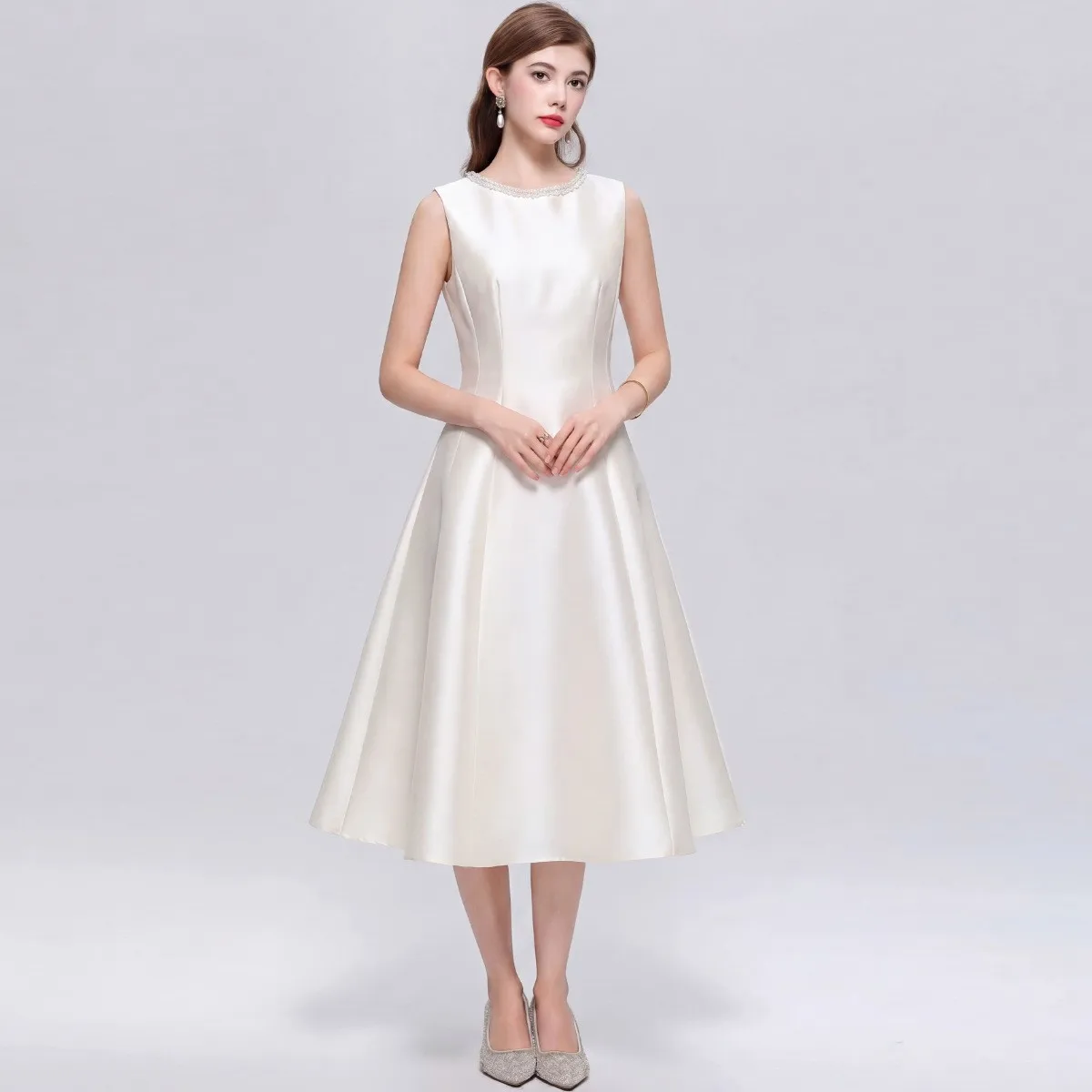 A Line Sleeveless Dress Vintage with Summer Mid Length Artistic Retro High Waist Patchwork Slim Fit Wedding Dress for Women