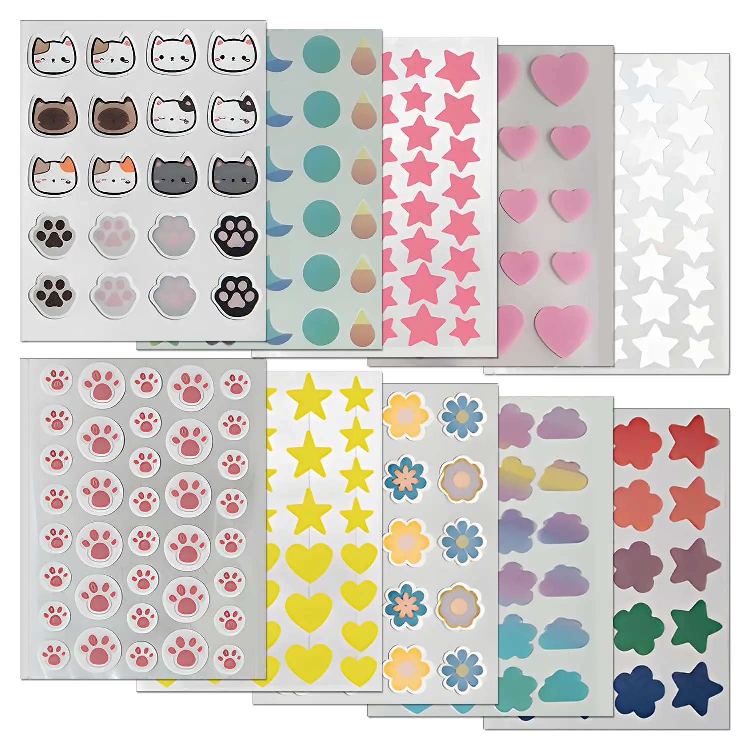 284 قطعة من ملصقات البقع اللطيفة (النجمة/القمر/القط) - رقع البثور غير الطبية، للاستخدام النهاري والليلي، صديقة للبشرة للعناية اليومية بالبشرة