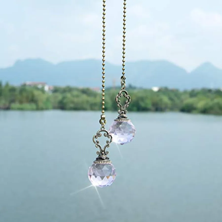 Set of 2 Vintage-Style Fan Pull Ceiling Fan Chain Pulls Crystal Prism Ball 12inch Chains for Home Decor