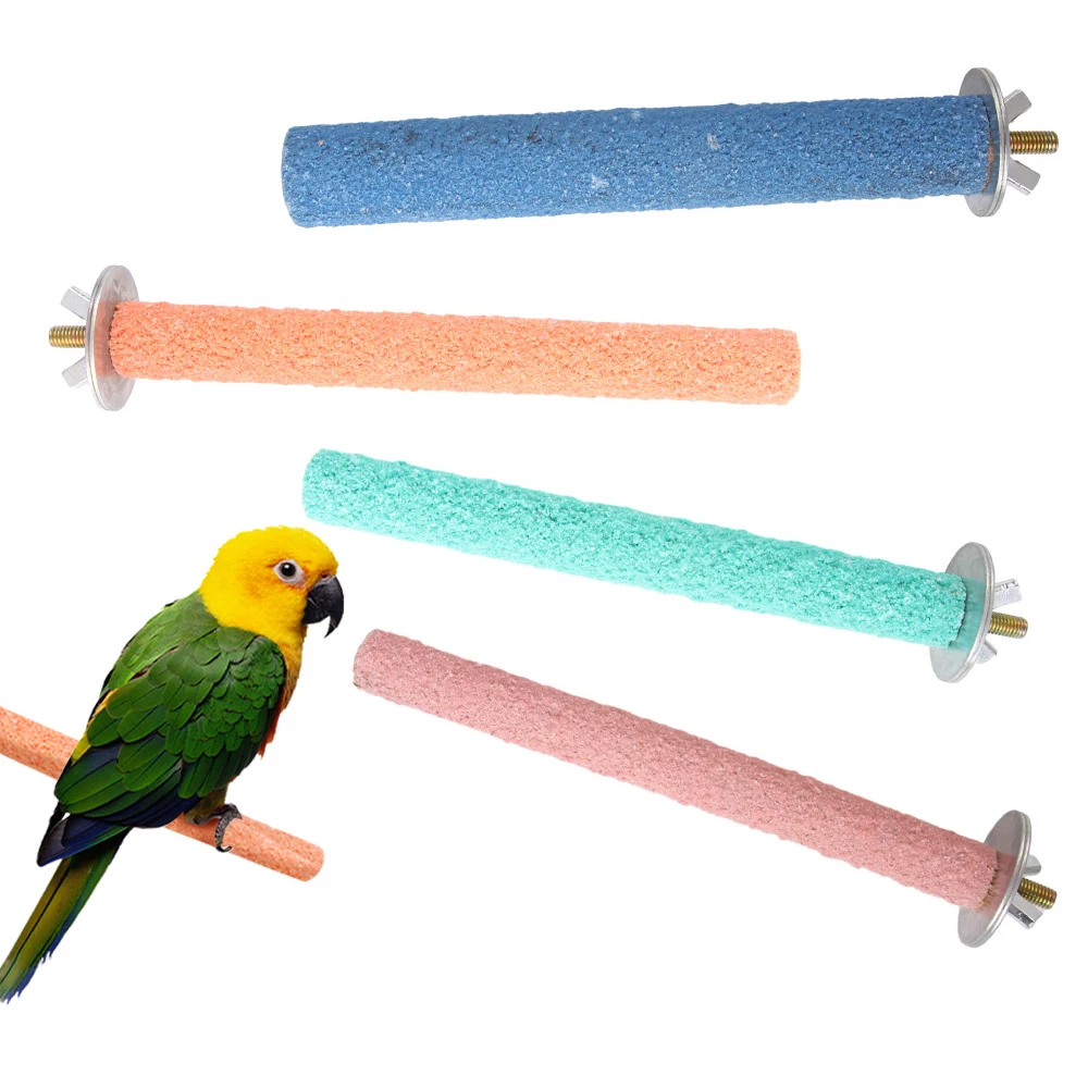 1PC Random Colors Parrot Perch Parrot Cage Accessories Bird Perch Stand Toy Colored Quartz Sand Sharpen Paw Toy Fit For Birds