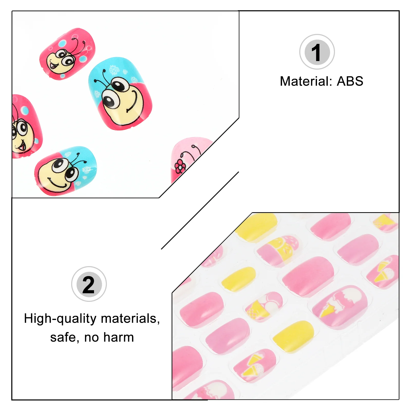 96 Pcs Children's False Nails Cartoon Design Detachable Fake Halloween Glamorous Full Cover Abs Stickers Durable Chic