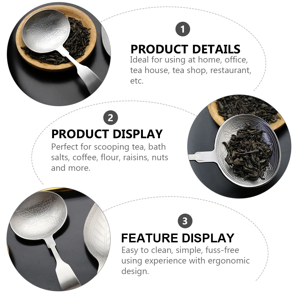 

Stainless Steel Tea Scoop Silver Round Spoon Practical Teaspoon Ergonomic Design Easy Tool For Home Office