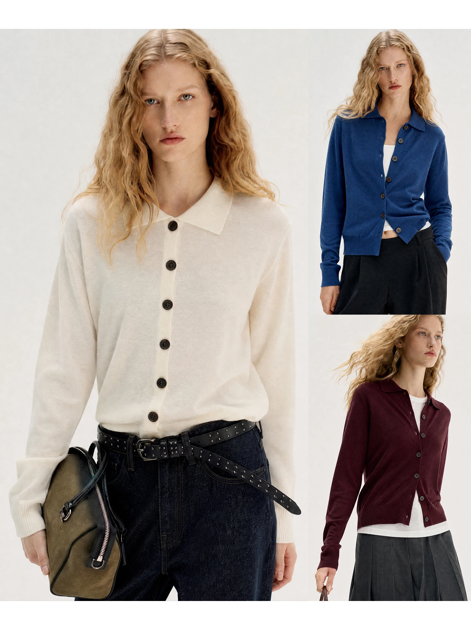 Ultrafine 100% Merino Wool Long Sleeve  Neck Knitted Cardigan Soft Warm Women's Knitted Sweater Casual Style Regular Fit