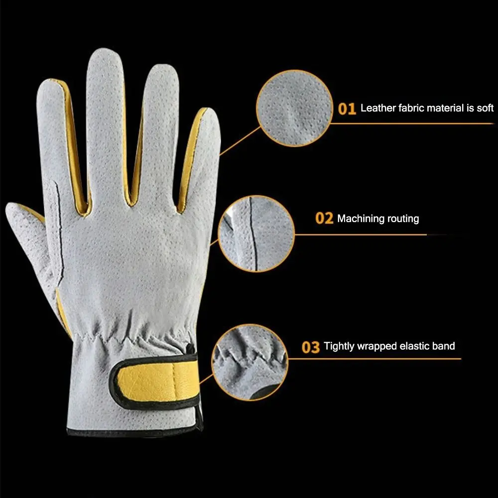 Tool Grey Yellow Welding Gloves Leather Flame Retardant Anti-cutting Glove Oven Fireplace BBQ Work Gloves Workplace