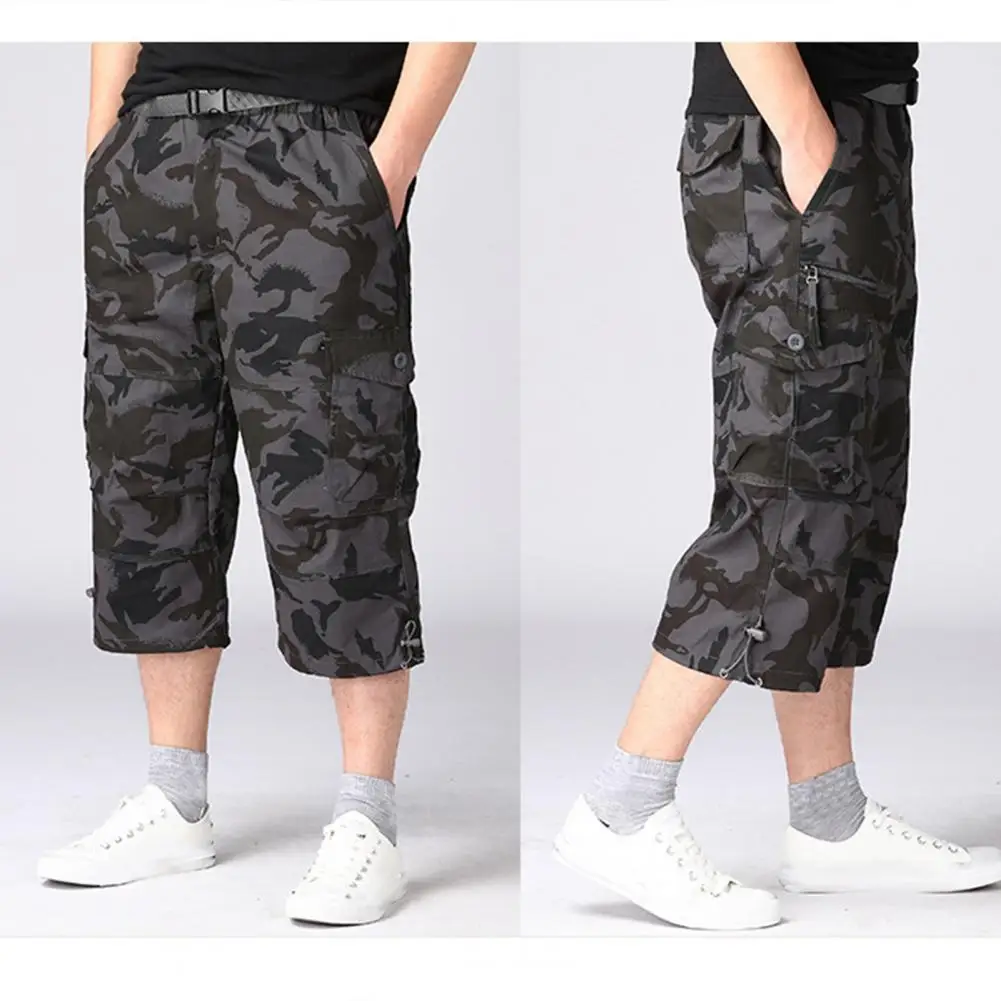 

Men Trousers Men's Adjustable Drawstring Cargo Pants with Multiple Pockets Loose Fit Stylish Mid Waist Outdoor Cropped for Plus