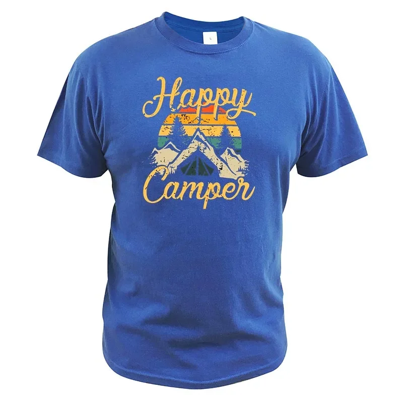 Vintage Tshirt Soft Breathable Summer Tops Tshirt 100% Cotton EU Size Happy Camper Camping T Shirt Cartoon 2024 New Arrival