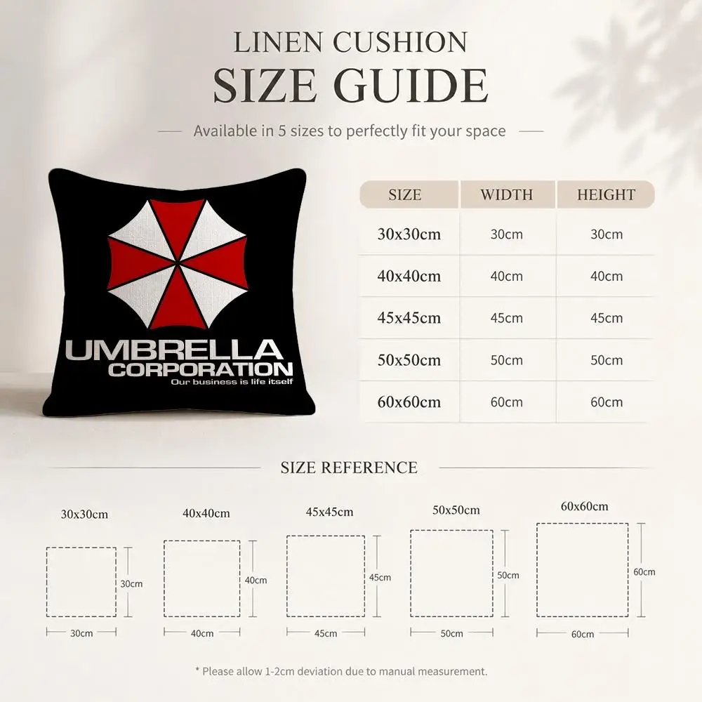 R-Resident Evil Umbrella Cushion Cover Linen Double-Sided Decorative Sofa Couch Bedroom Living Room Home Decor Pillow Case
