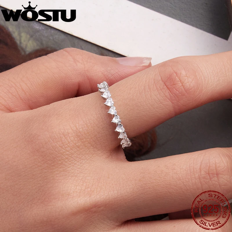 

WOSTU 925 Sterling Silver Heart Engagement Ring For Women , Full AAA Zircon Heart to Heart Promise Rings Wedding Party Jewelry