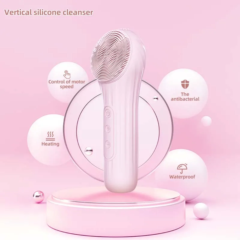 Upgraded Waterproof Silicone Facial Cleansing Brush with Ultrasonic Massage & Hot Compress Electric Beauty Device