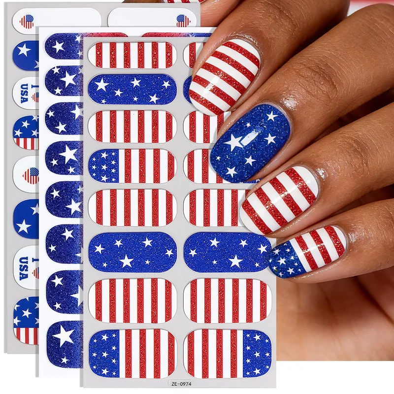

Nail sticker waterproof USA Independence Day Stars and Stripes Nail oil film Onion powder flash nail sticker NO UV