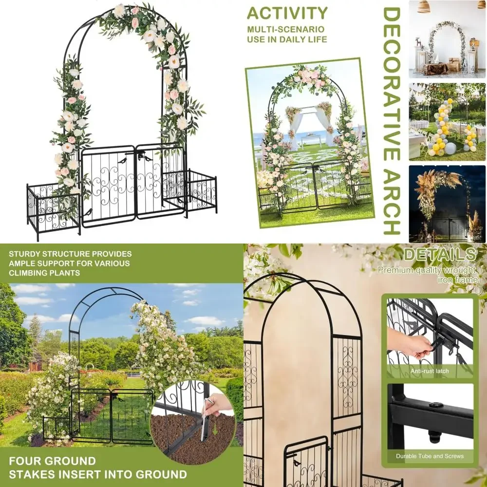 

Heavy-Duty Metal Garden Arch Arbor with Entry Door, Decorative Plant Frame Stand Trellis for Outdoor Landscaping