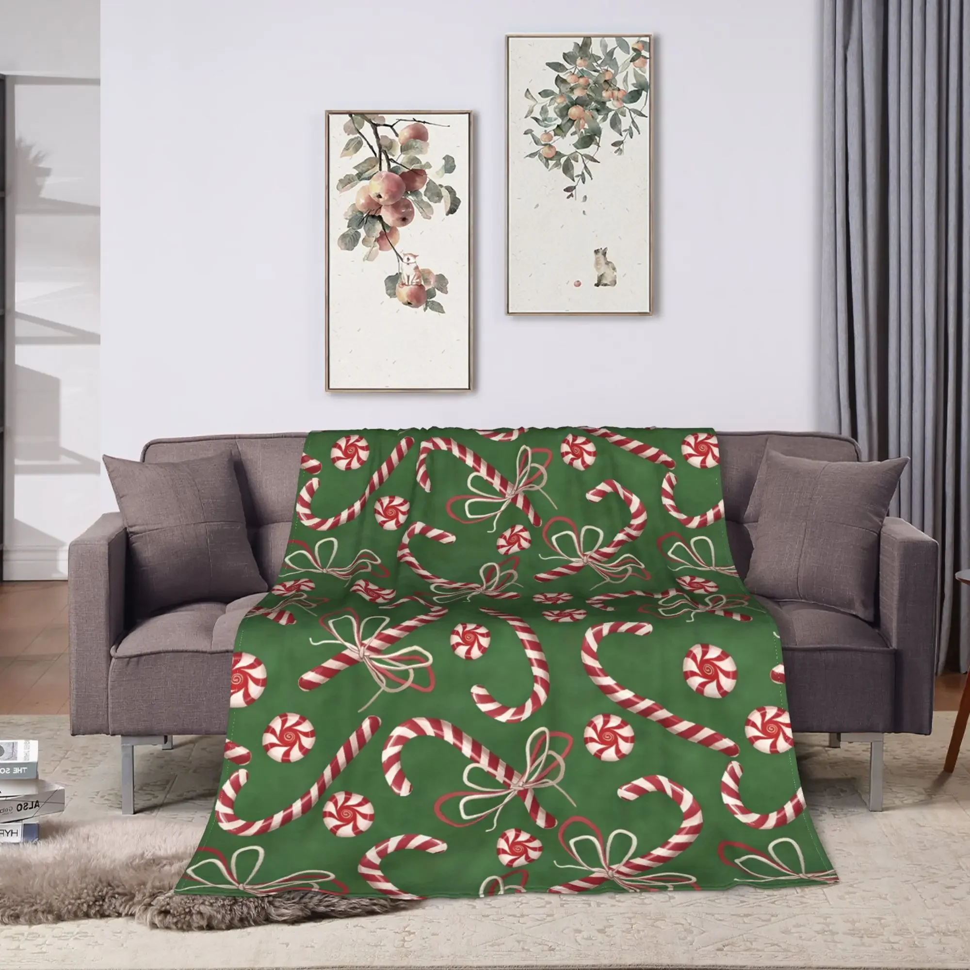 Peppermint Paradise Candy Cane Christmas Blanket Quality Soft Warm  Throw Blanket Winter Travel Office Bedroom Bedspread