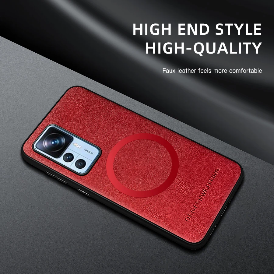 

For Xiaomi 12T 12T Pro PU Leather Magnetic Ring Soft Edge Anti-Drop Anti-Fingerprint Phone Case