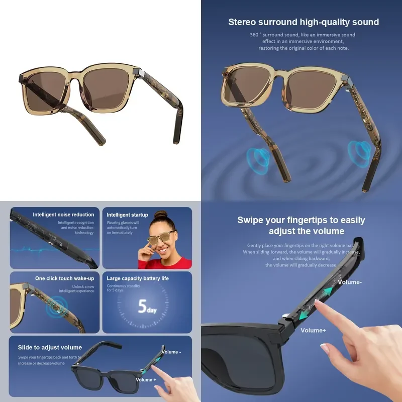 

【CHIMU HOME】 Wireless Earphone G06-L Smart Glasses for Phone Call Voice Assistant BT Music Anti-blue Light Polarized Smart